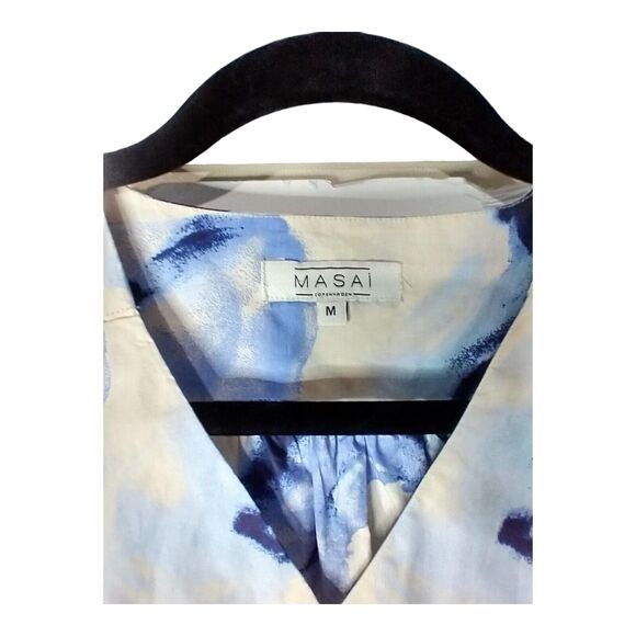Masai Copenhagen Gilze Tunic Blouse Powder Blue V-Neck Size Medium Watercolor - Picture 5 of 8